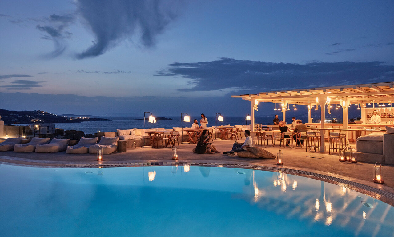 Select Green Hotels Boheme Mykonos adult only hotel pool night