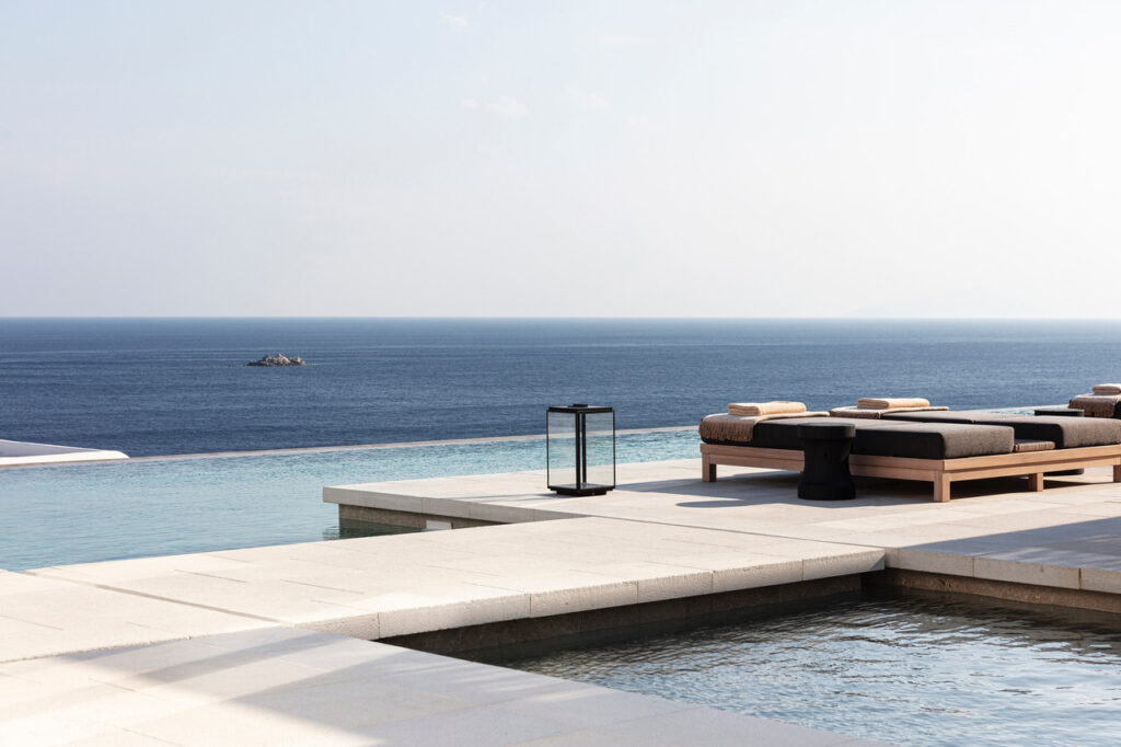 Select Green Hotels Kalesma Mykonos infinity pool overlooking sea luxury five star hotel with sea view