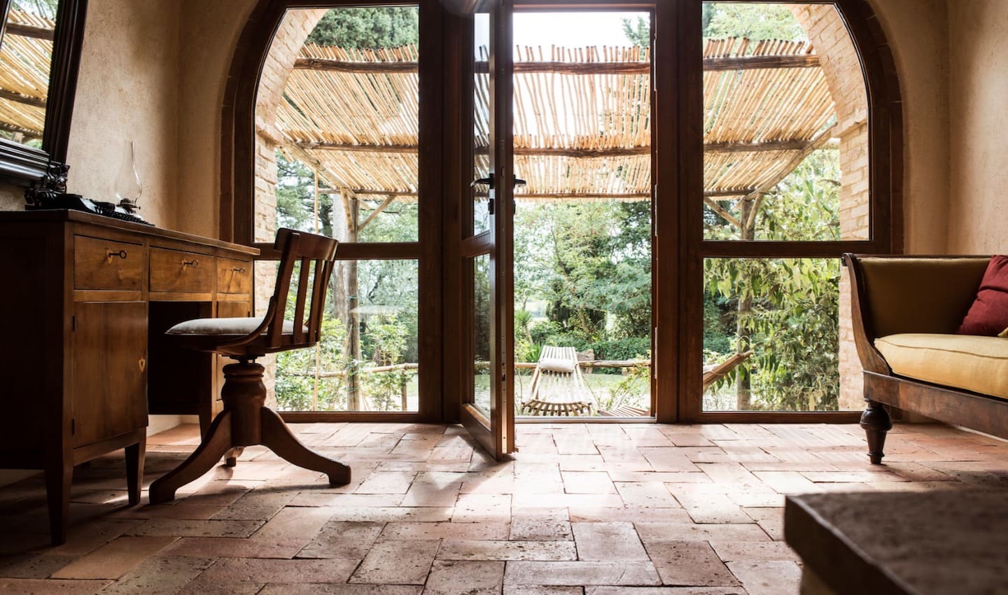 Vegan Agrivilla i pini Toskana Zimmer mit Gartenblick