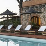 Vegan Agrivilla i pini Toskana Pool und Liegestühle