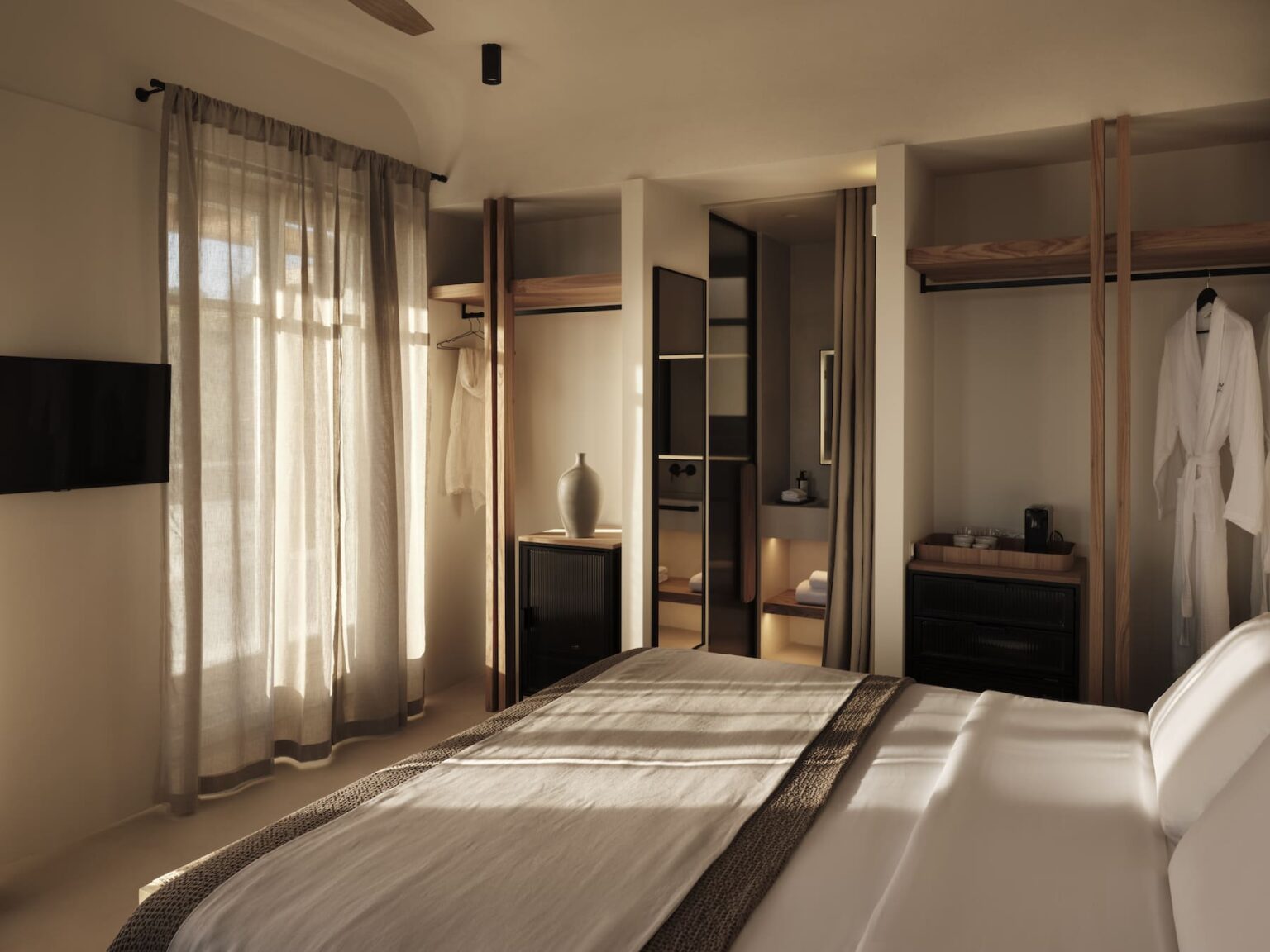 Stamna Sifnos Select Green Hotels Comfortable hotel room with king-size bed big storage spaces